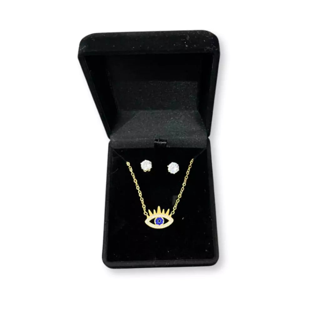 Parure Œil de Protection en Acier Inoxydable – Collier & Boucles